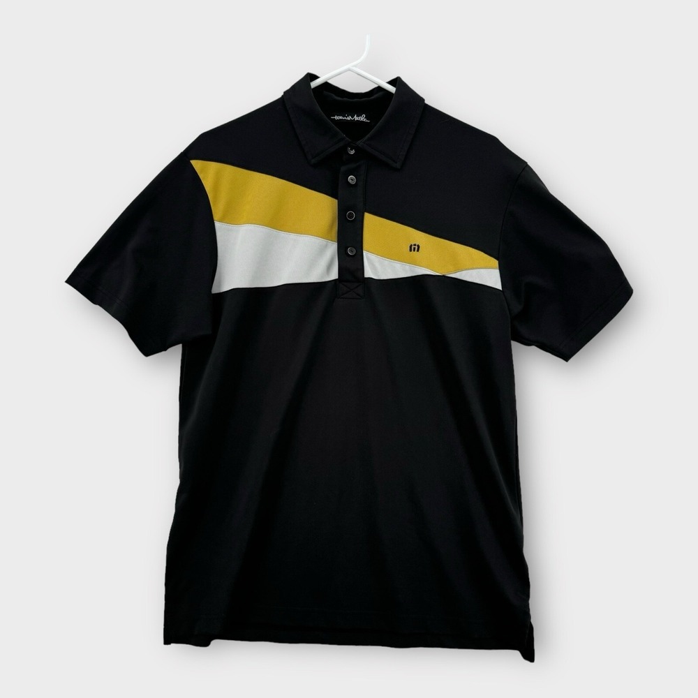 Travis Mathew Mens Medium Black Yellow Short Sleeve Golf Polo Shirt 9353